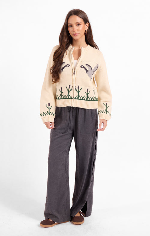 Songbird Zip Sweater in Cream Multi - front view