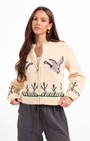 Songbird Zip Sweater in Cream Multi - front crop view