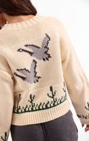 Songbird Zip Sweater in Cream Multi - detail view