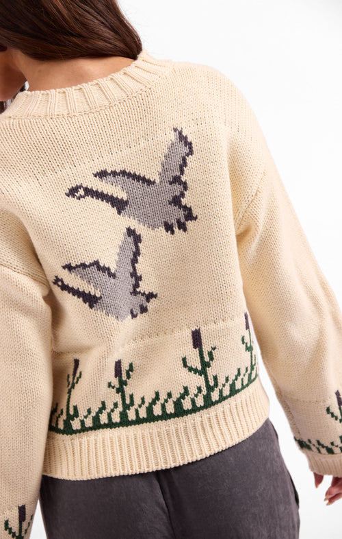 Songbird Zip Sweater in Cream Multi - detail view