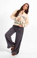 Songbird Zip Sweater in Cream Multi - mood image