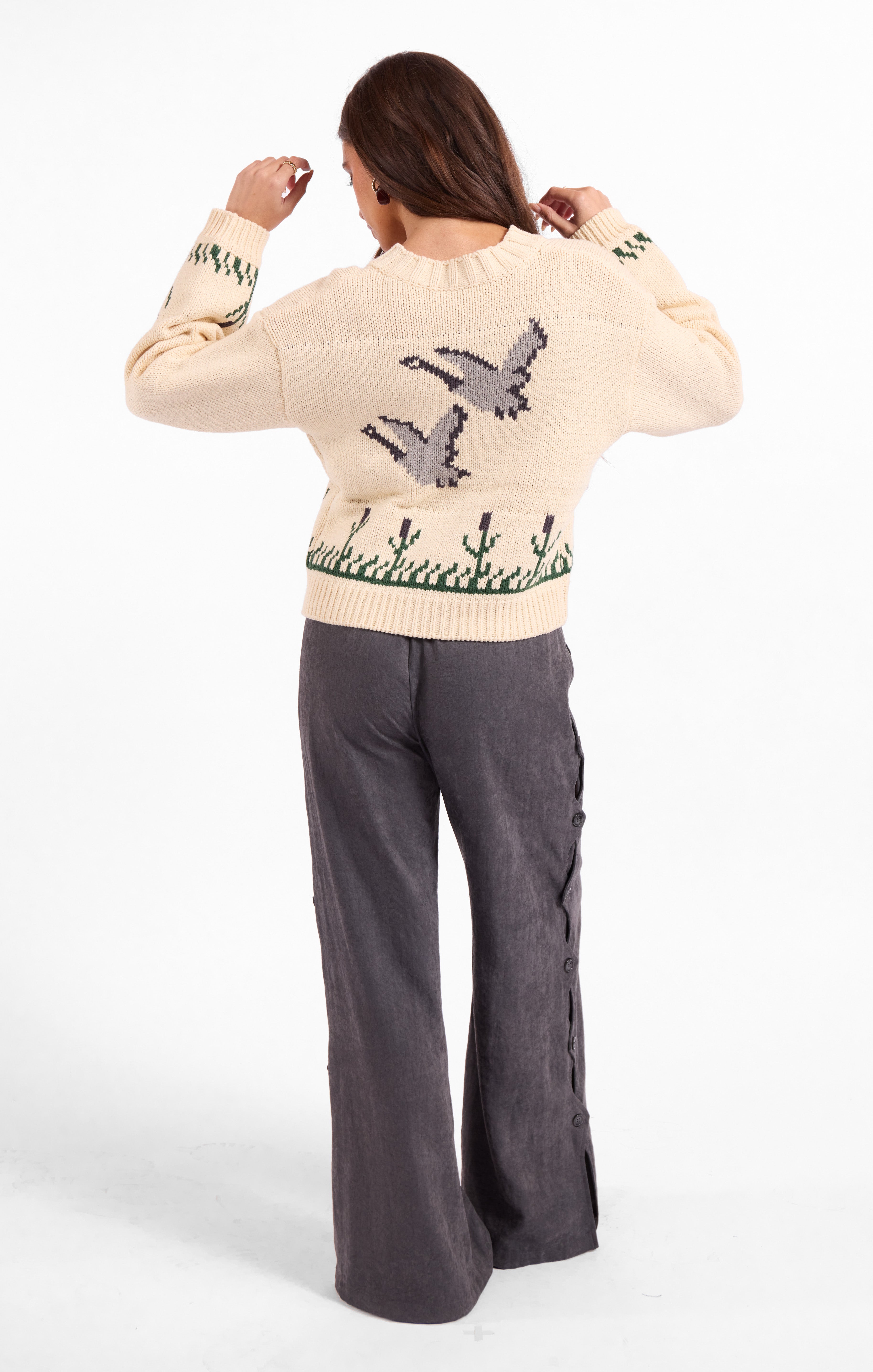 Songbird Zip Sweater in Cream Multi - back view
