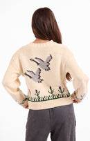Songbird Zip Sweater in Cream Multi - back crop view