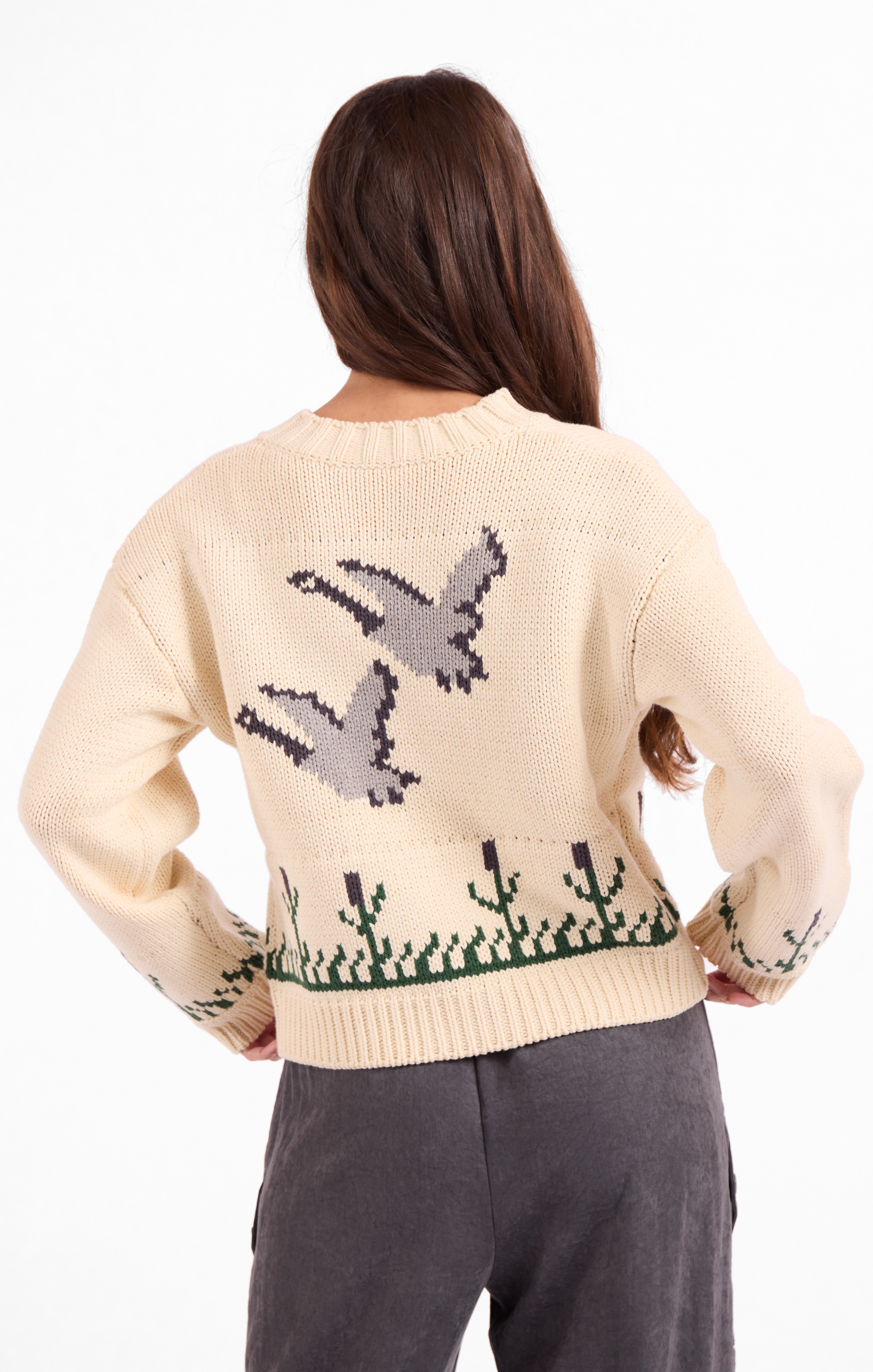 Songbird Zip Sweater in Cream Multi - back crop view