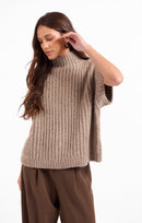Granger Turtleneck Sweater Vest in Taupe - front crop view