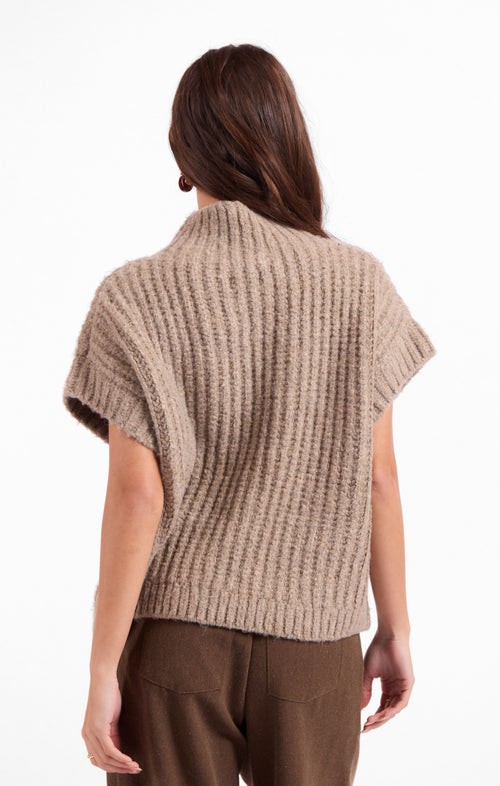 Granger Turtleneck Sweater Vest in Taupe - back crop view