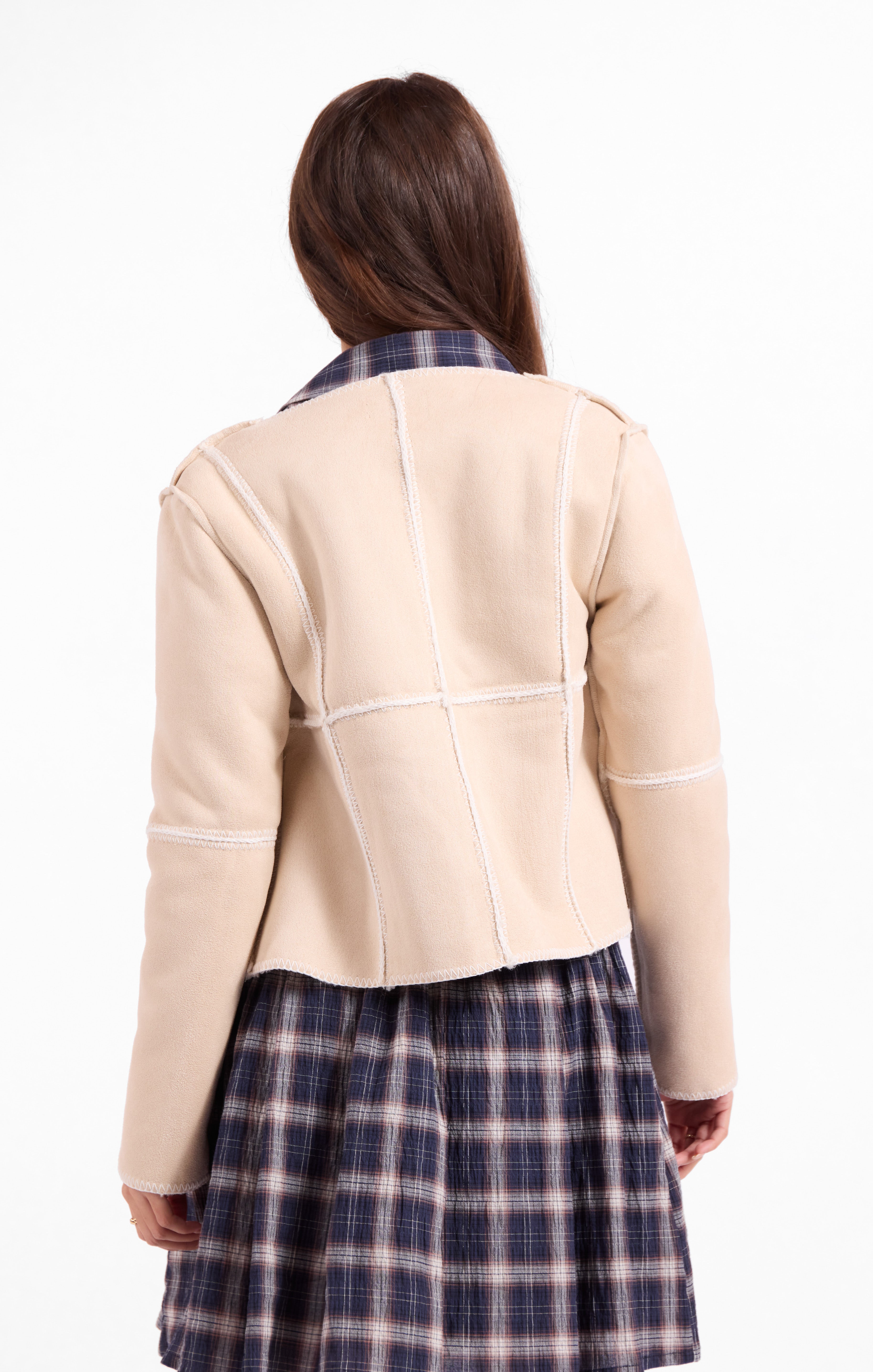 Sweet Lullaby Jacket in Oatmeal Ivory - back crop view reversed