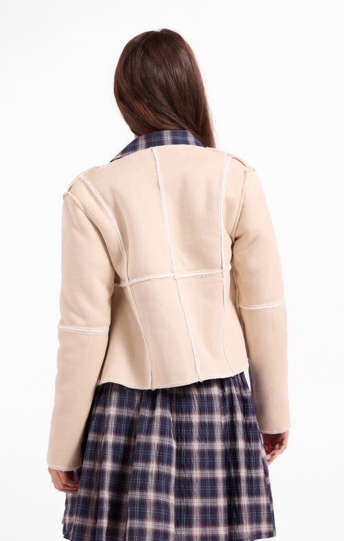Sweet Lullaby Jacket in Oatmeal Ivory - back crop view reversed