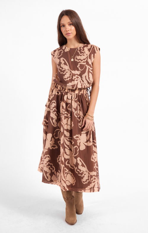 Rustic Charm Midi Skirt in Oak Beige - front view