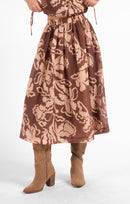 Rustic Charm Midi Skirt in Oak Beige - front crop view