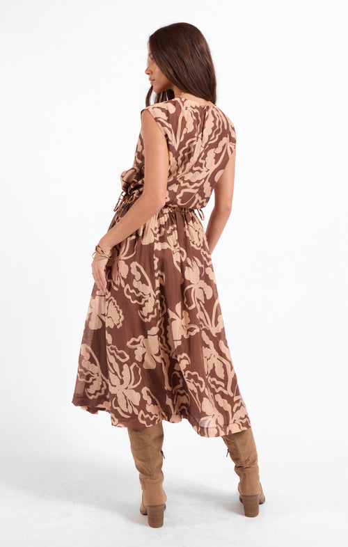 Rustic Charm Midi Skirt in Oak Beige - back view