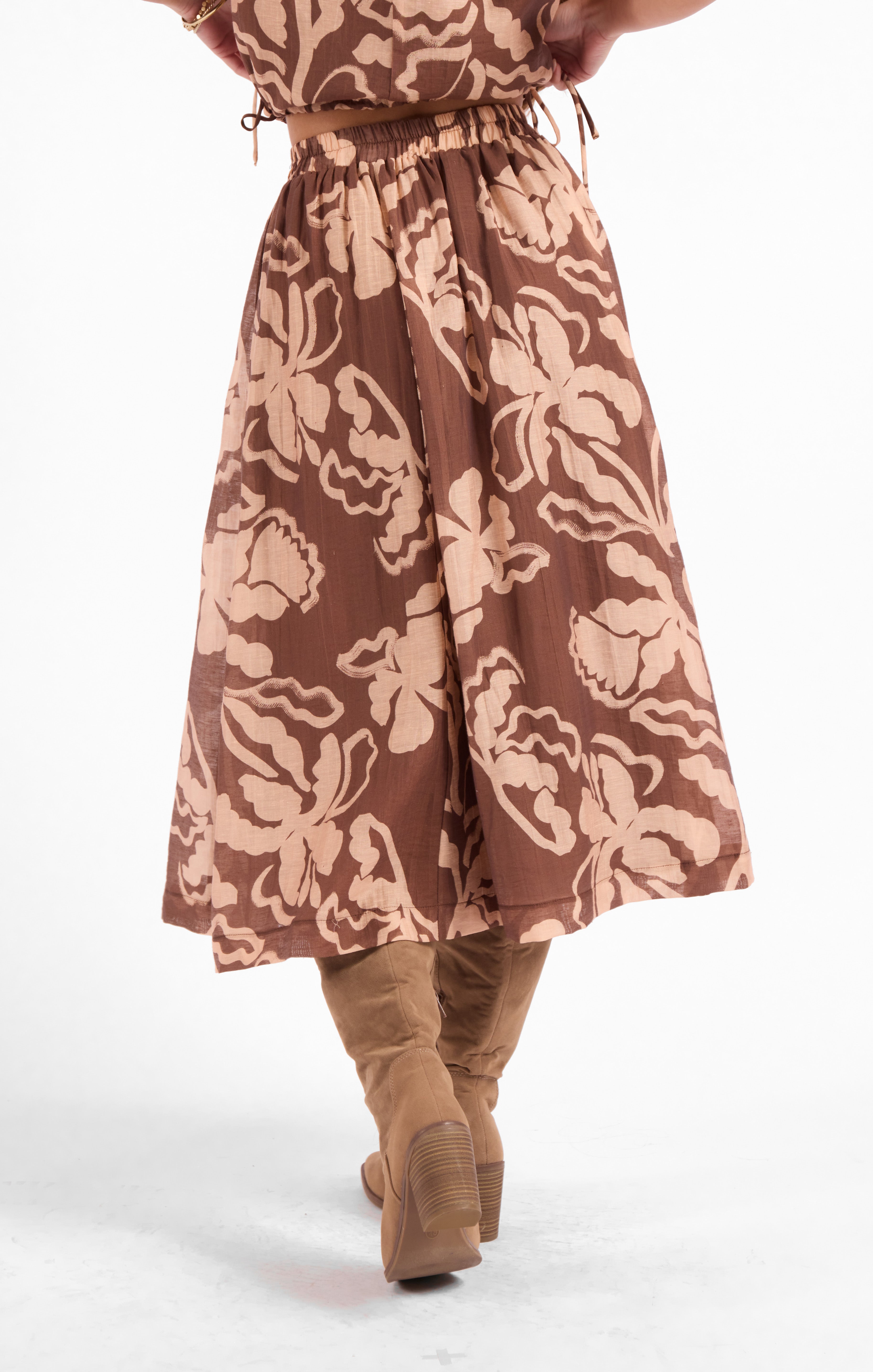 Rustic Charm Midi Skirt in Oak Beige - back crop view