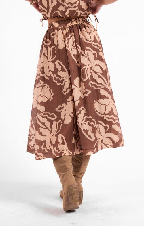 Rustic Charm Midi Skirt in Oak Beige - back crop view