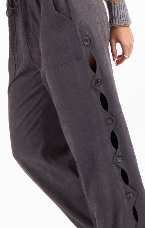 Rhea Button Pants in Stone Grey - detail view