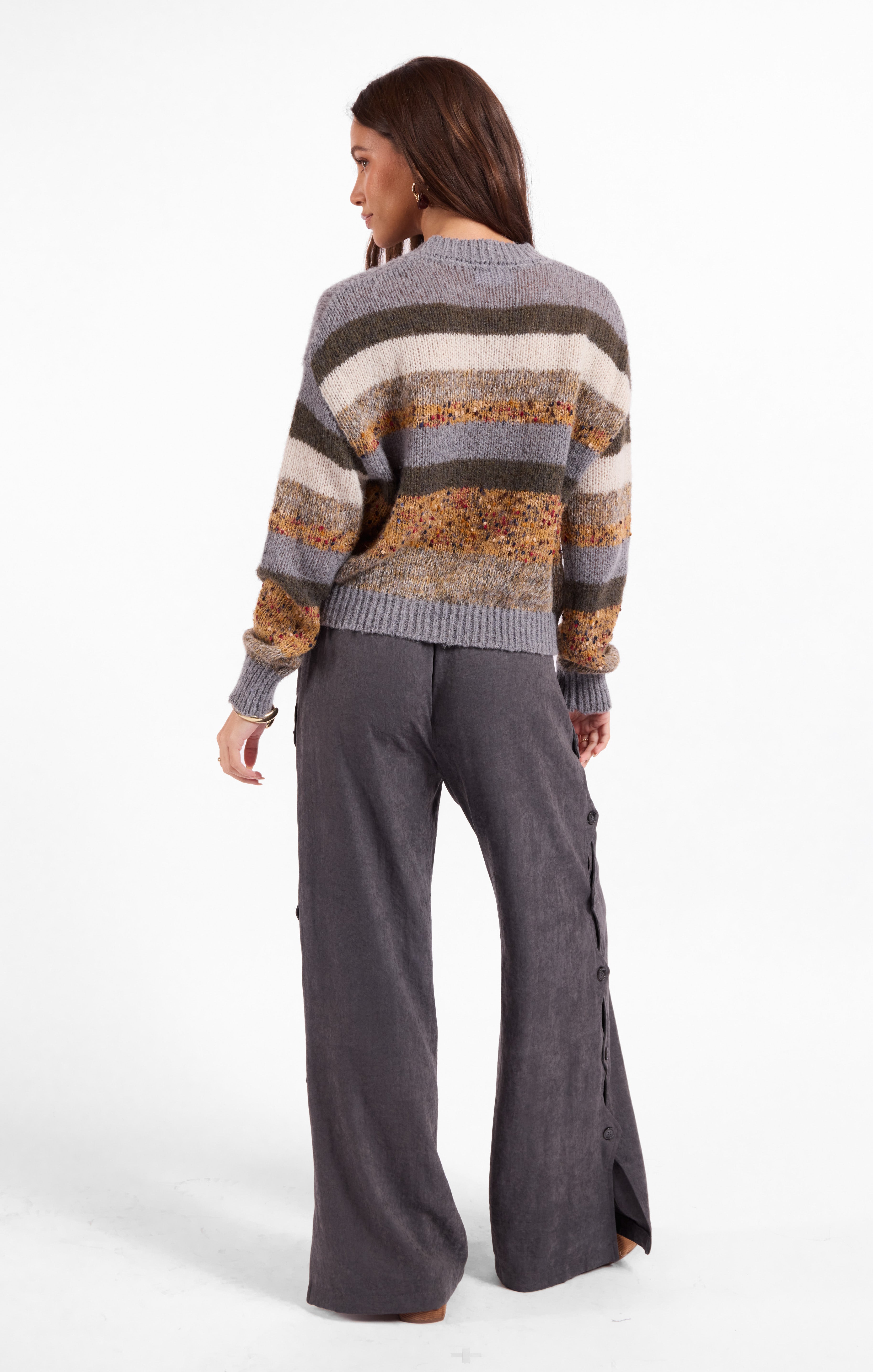Rhea Button Pants in Stone Grey - back view