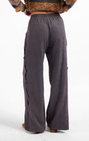 Rhea Button Pants in Stone Grey - back crop view
