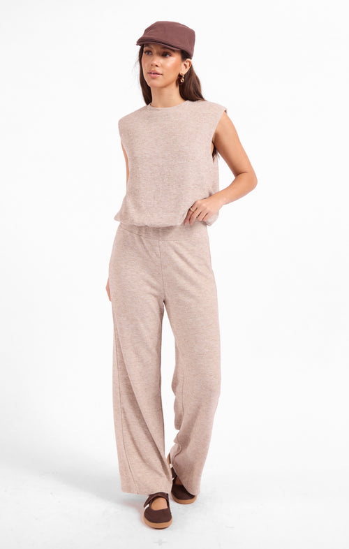 Teacake Knit Pant in Heather Taupe - front view